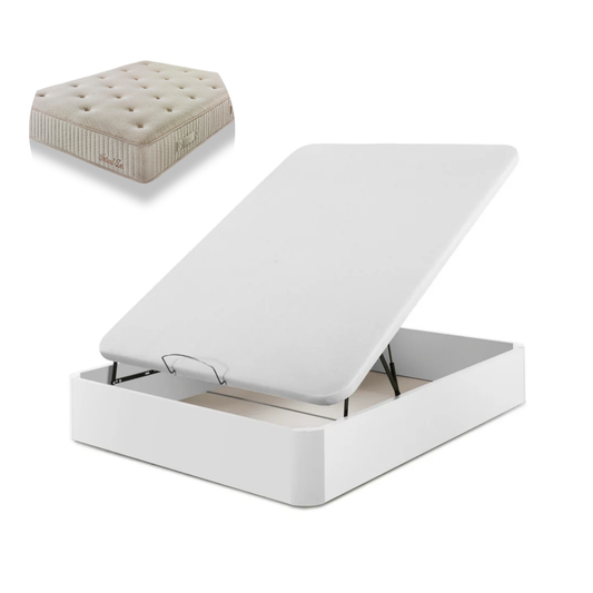 Pack Canapé en Bois + Matelas à ressorts Paris + Cadeau Oreiller | BLANC