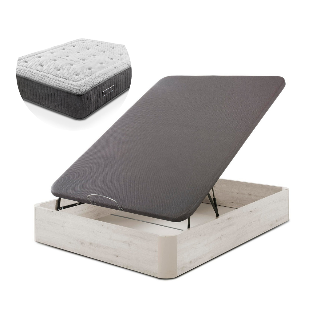 Pack Canapé en Bois + Matelas à ressorts Paris + Cadeau Oreiller | BLANC